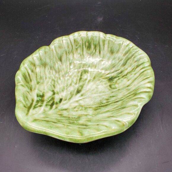 Cabbage or Lettuce Green Leaf Dish Bowl Marked Ceramic - Picture 2 of 12